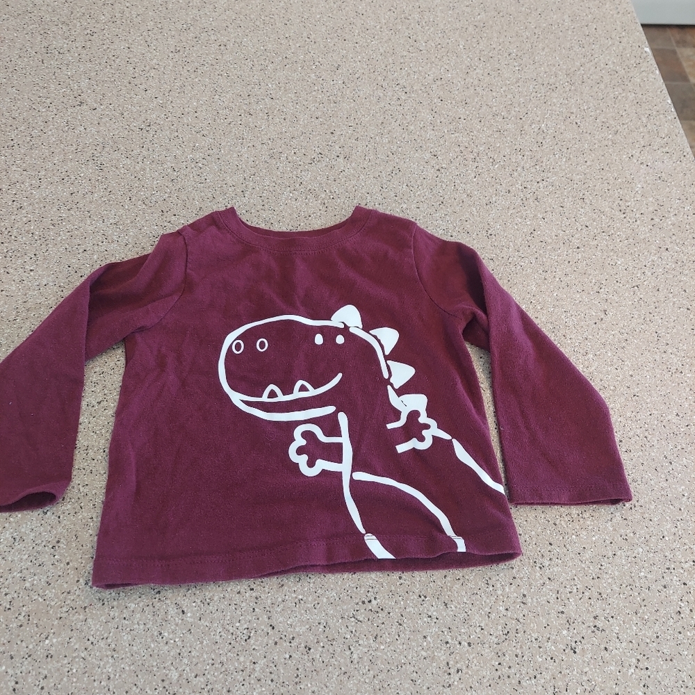 Garanimals 24 months maroon long sleeve dinosaur shirt t rex baby boys